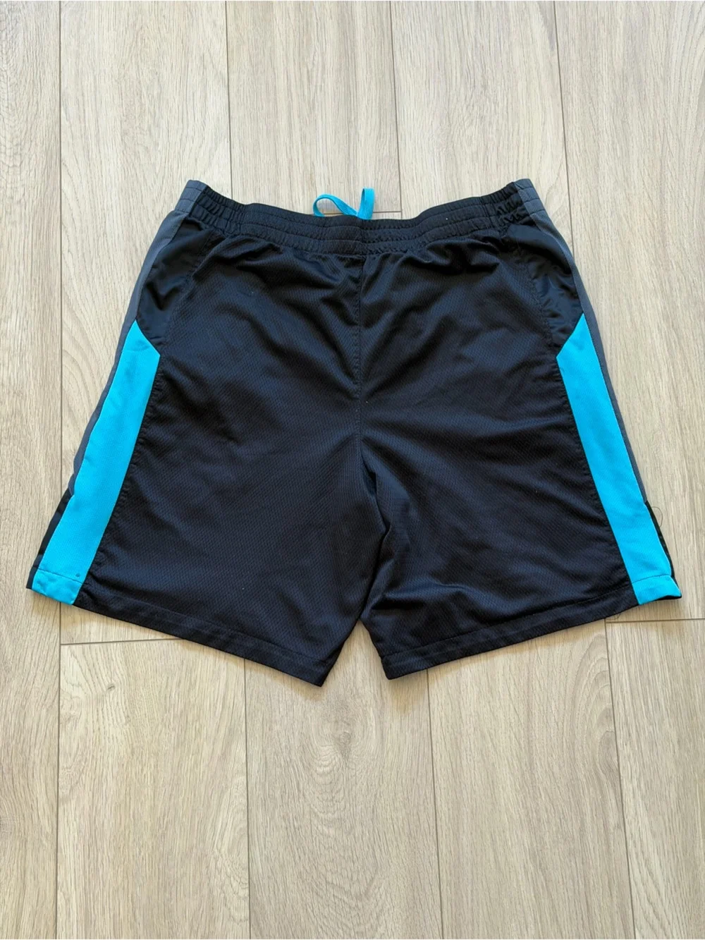 Men's Black Athletic Shorts with Blue Side Panels